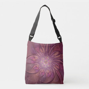 Abstract Modern Floral Fractal Art Berry Colours Crossbody Bag