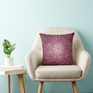 Abstract Modern Floral Fractal Art Berry Colours Cushion