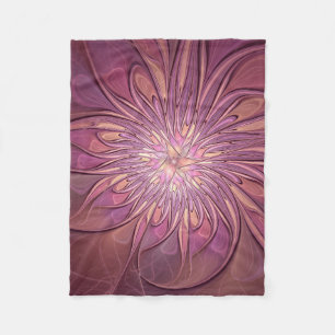 Abstract Modern Floral Fractal Art Berry Colours Fleece Blanket
