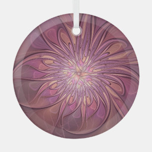 Abstract Modern Floral Fractal Art Berry Colours Glass Tree Decoration