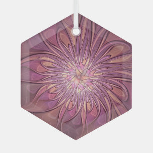 Abstract Modern Floral Fractal Art Berry Colours Glass Tree Decoration