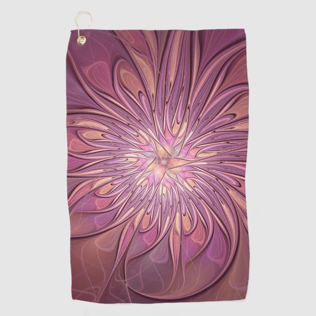 Abstract Modern Floral Fractal Art Berry Colours Golf Towel (Front)