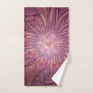 Abstract Modern Floral Fractal Art Berry Colours Hand Towel