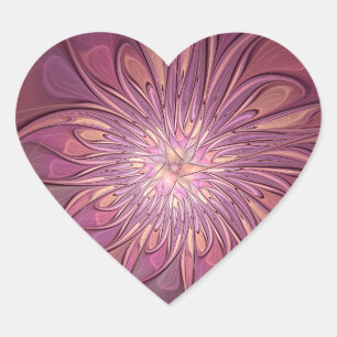 Abstract Modern Floral Fractal Art Berry Colours Heart Sticker
