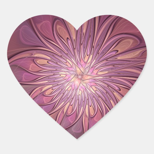 Abstract Modern Floral Fractal Art Berry Colours Heart Sticker (Front)