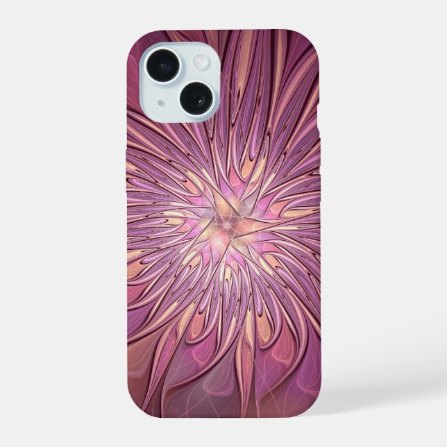 Abstract Modern Floral Fractal Art Berry Colours iPhone 15 Case (Back)
