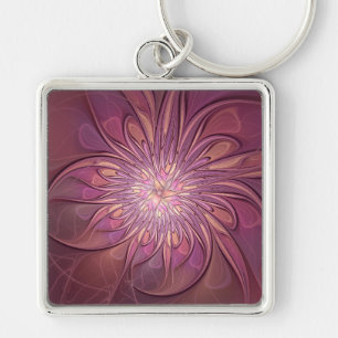 Abstract Modern Floral Fractal Art Berry Colours Key Ring