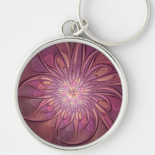 Abstract Modern Floral Fractal Art Berry Colours Key Ring