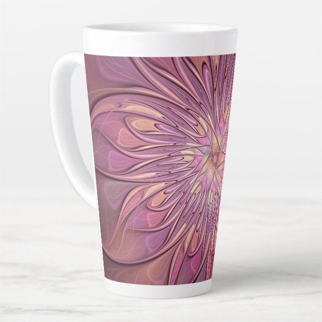 Abstract Modern Floral Fractal Art Berry Colours Latte Mug (Left Angle)