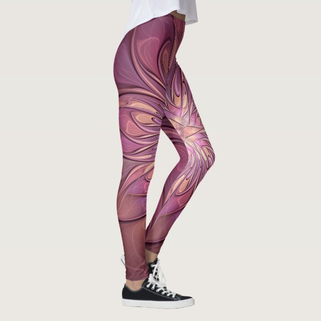 Abstract Modern Floral Fractal Art Berry Colours Leggings (Right)