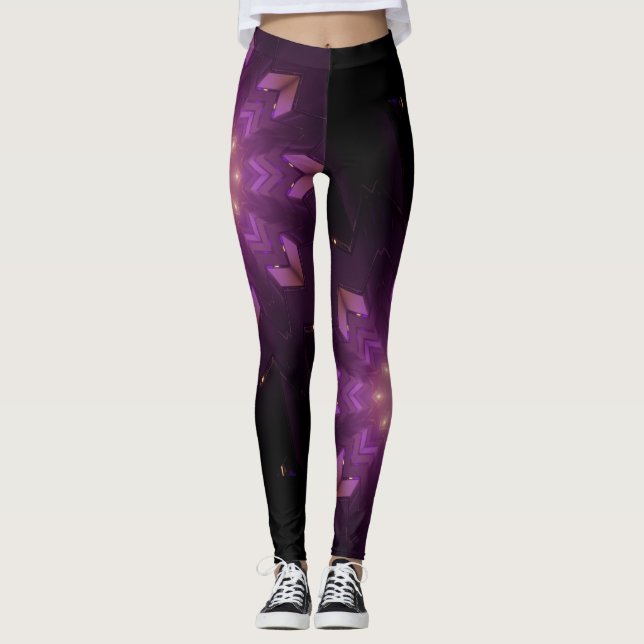 Abstract Modern Floral Fractal Art Berry Colours Leggings (Front)
