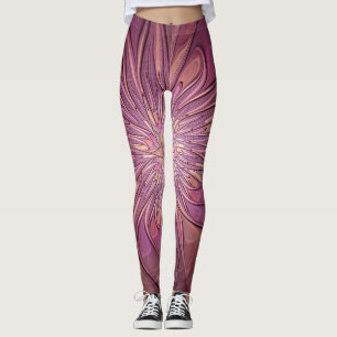 Abstract Modern Floral Fractal Art Berry Colours Leggings