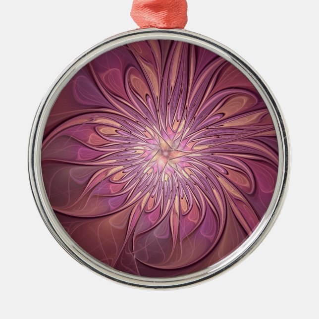 Abstract Modern Floral Fractal Art Berry Colours Metal Tree Decoration (Front)