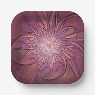 Abstract Modern Floral Fractal Art Berry Colours Paper Plate