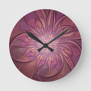 Abstract Modern Floral Fractal Art Berry Colours Round Clock