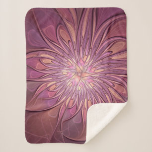Abstract Modern Floral Fractal Art Berry Colours Sherpa Blanket
