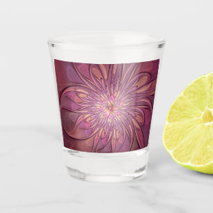 Abstract Modern Floral Fractal Art Berry Colours Shot Glass