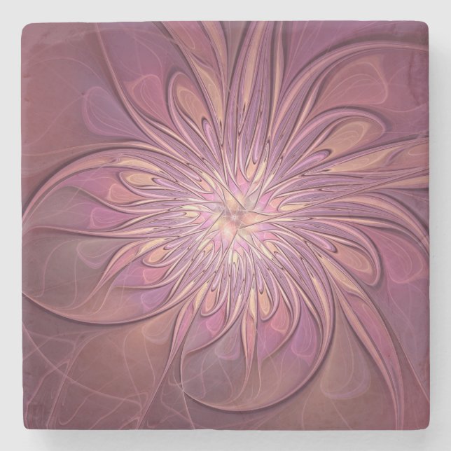 Abstract Modern Floral Fractal Art Berry Colours Stone Coaster (Front)