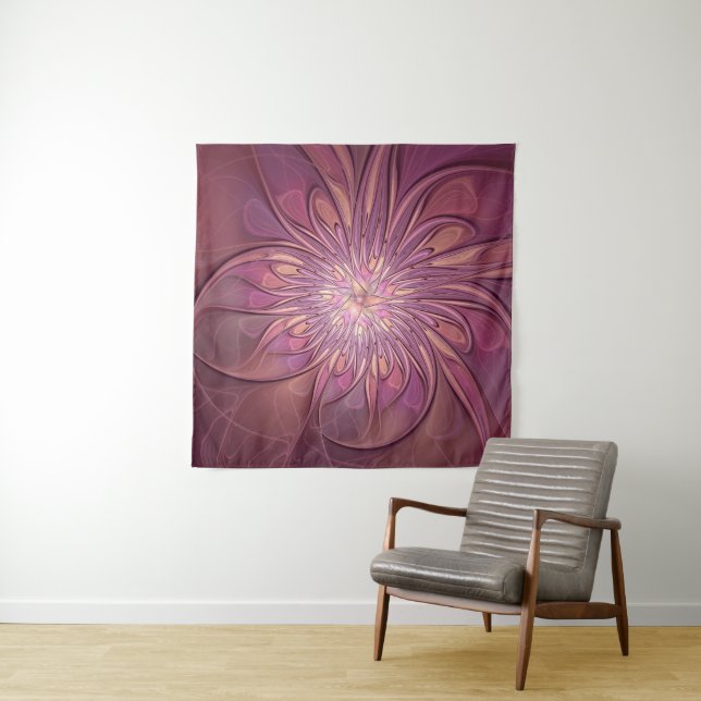 Abstract Modern Floral Fractal Art Berry Colours Tapestry (In Situ)