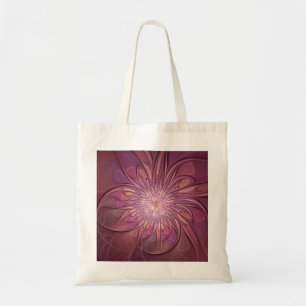 Abstract Modern Floral Fractal Art Berry Colours Tote Bag