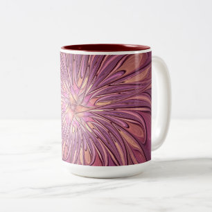 Abstract Modern Floral Fractal Art Berry Colours Two-Tone Coffee Mug