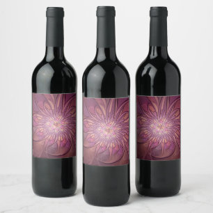 Abstract Modern Floral Fractal Art Berry Colours Wine Label