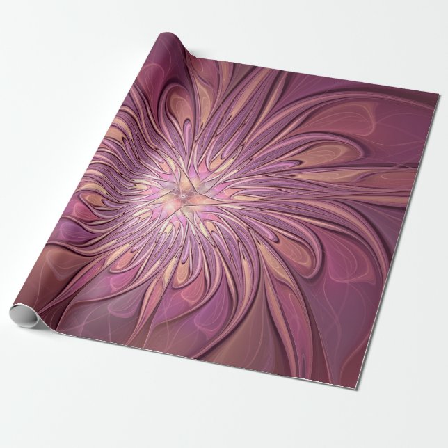 Abstract Modern Floral Fractal Art Berry Colours Wrapping Paper (Unrolled)
