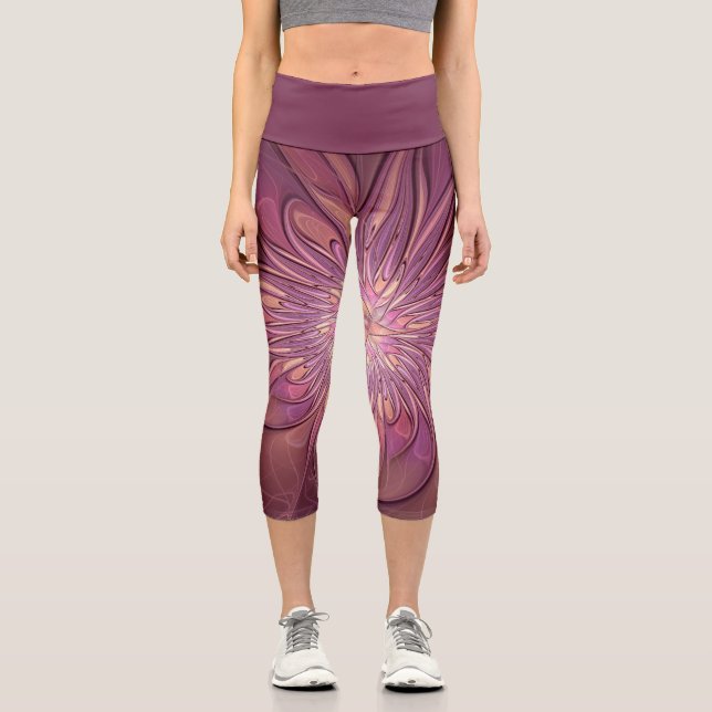 Abstract Modern Floral Fractal Art Capri Leggings (Front)