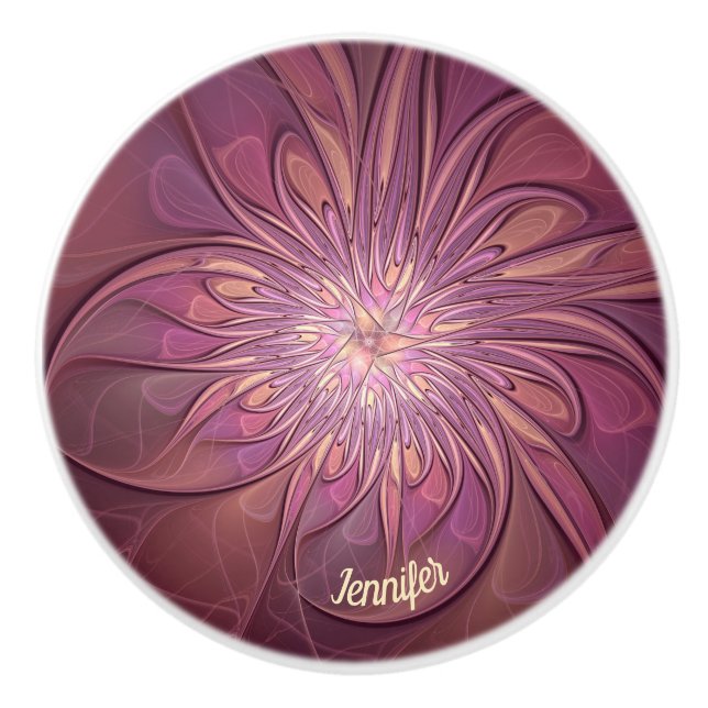 Abstract Modern Floral Fractal Berry Colours Name Ceramic Knob (Front)