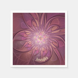 Abstract Modern Floral Fractal Berry Colours Name Napkin