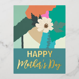 Abstract Modern Floral Happy  Mother’s Day Gold  Foil Holiday Postcard