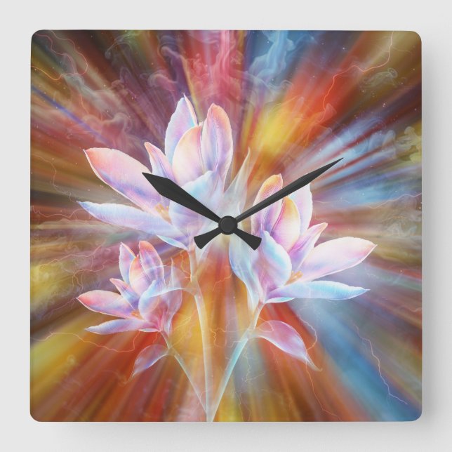 Abstract Modern Flowers artwork Square Wall Clock (Front)