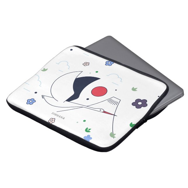 Abstract modern flying crane illustration laptop sleeve (Front Top)