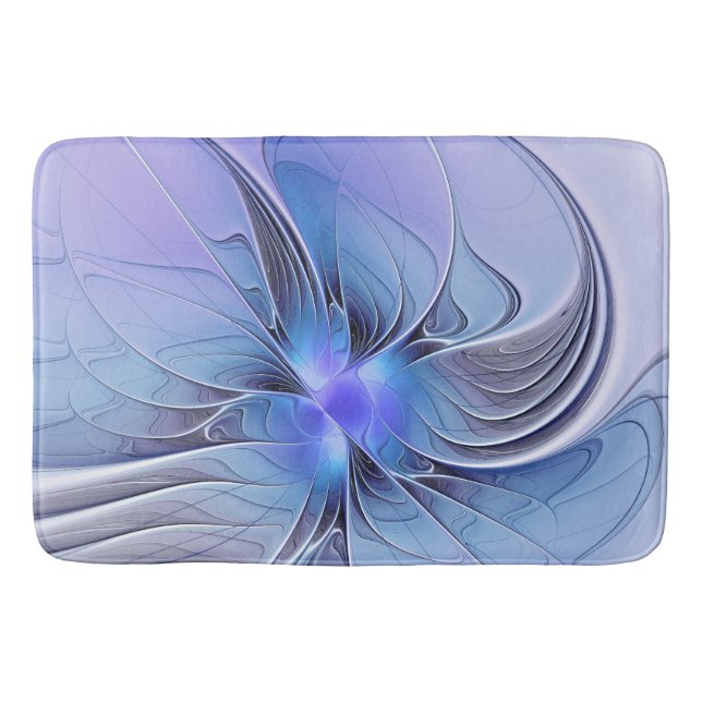 Abstract Modern Fractal Art Lavender Blue Bath Mat (Front)
