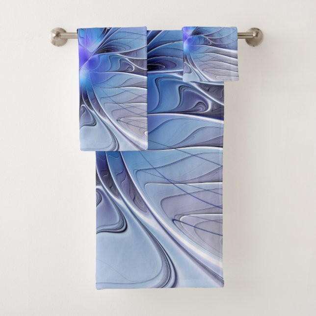 Abstract Modern Fractal Art Lavender Blue Bath Towel Set (Insitu)