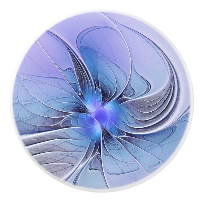 Abstract Modern Fractal Art Lavender Blue Ceramic Knob (Front)