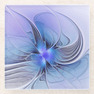 Abstract Modern Fractal Art Lavender Blue Glass Coaster