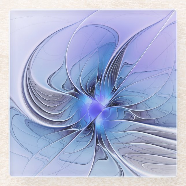 Abstract Modern Fractal Art Lavender Blue Glass Coaster (Front)