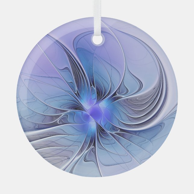 Abstract Modern Fractal Art Lavender Blue Glass Tree Decoration (Front)