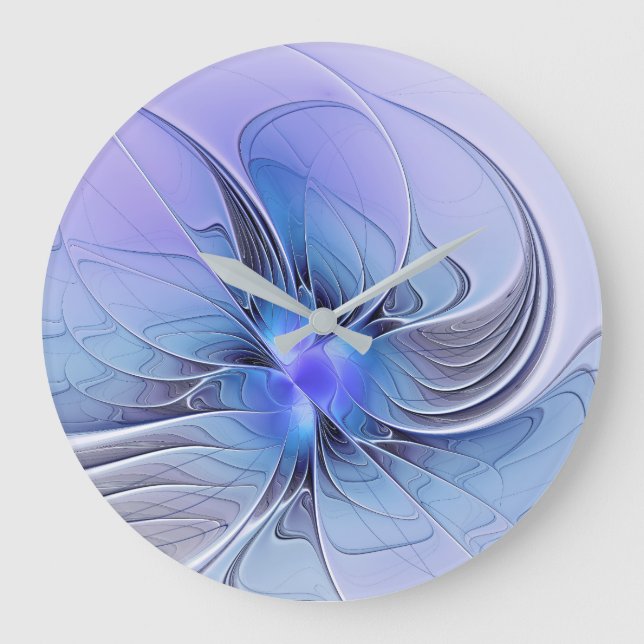 Abstract Modern Fractal Art Lavender Blue Large Clock (Front)