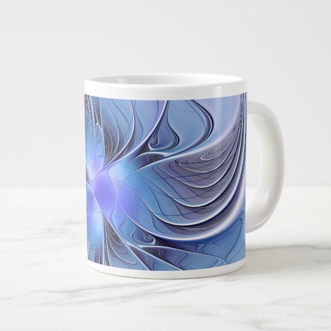 Abstract Modern Fractal Art Lavender Blue Large Coffee Mug (Front Right)