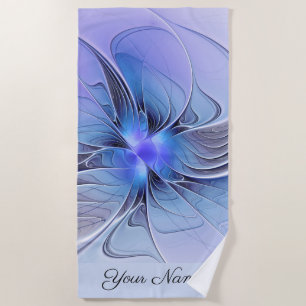 Abstract Modern Fractal Art Lavender Blue Name Beach Towel