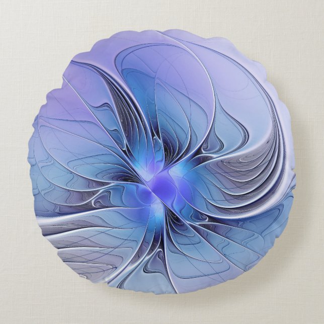 Abstract Modern Fractal Art Lavender Blue Round Cushion (Front)