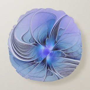 Abstract Modern Fractal Art Lavender Blue Round Cushion