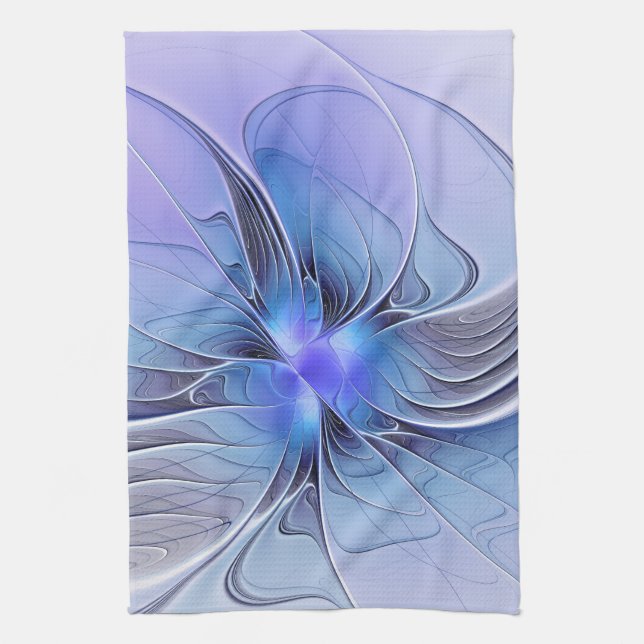 Abstract Modern Fractal Art Lavender Blue Tea Towel (Vertical)