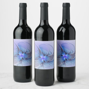 Abstract Modern Fractal Art Lavender Blue Wine Label