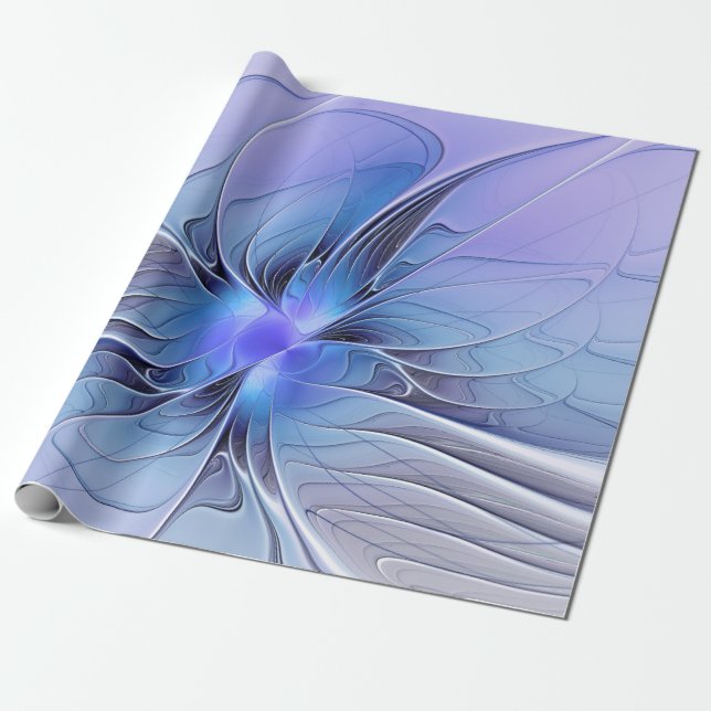 Abstract Modern Fractal Art Lavender Blue Wrapping Paper (Unrolled)