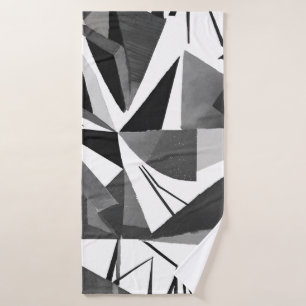 Abstract Modern Geometric Black & White Watercolor Bath Towel