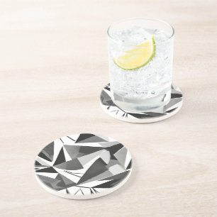 Abstract Modern Geometric Black & White Watercolor Coaster