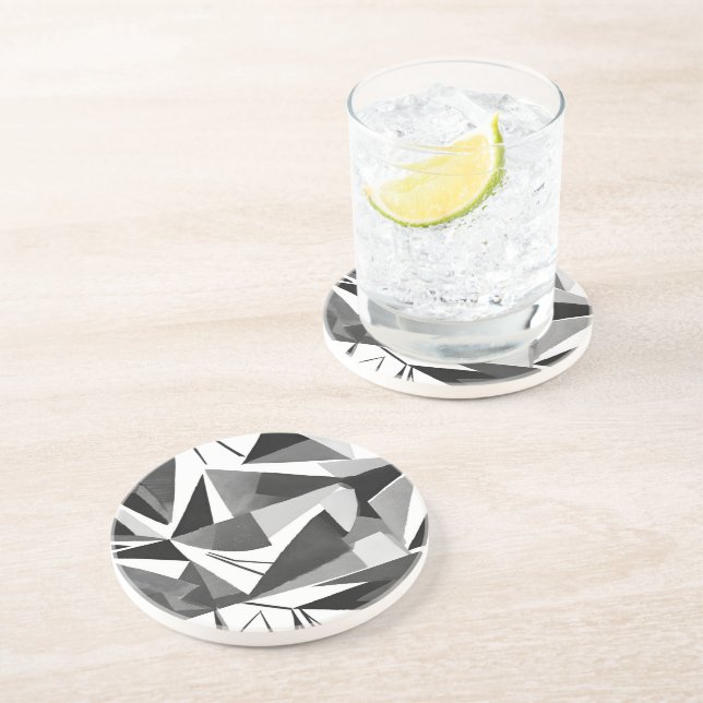 Abstract Modern Geometric Black & White Watercolor Coaster (Side)